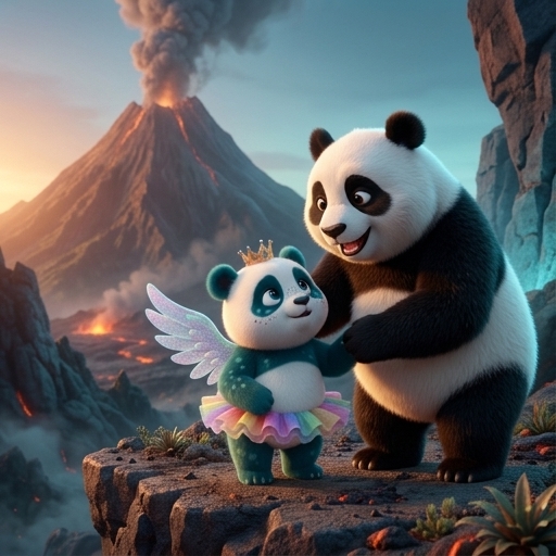 Illustration from "Panda Blaze's Big Dance": "The volcano is not safe," said Mama Panda kindly.