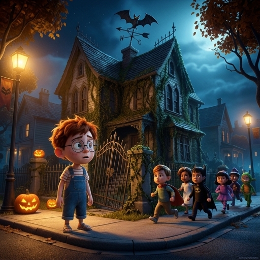Illustration from "The Spooky House Isn't Spooky": Then he saw it: the house on the corner.